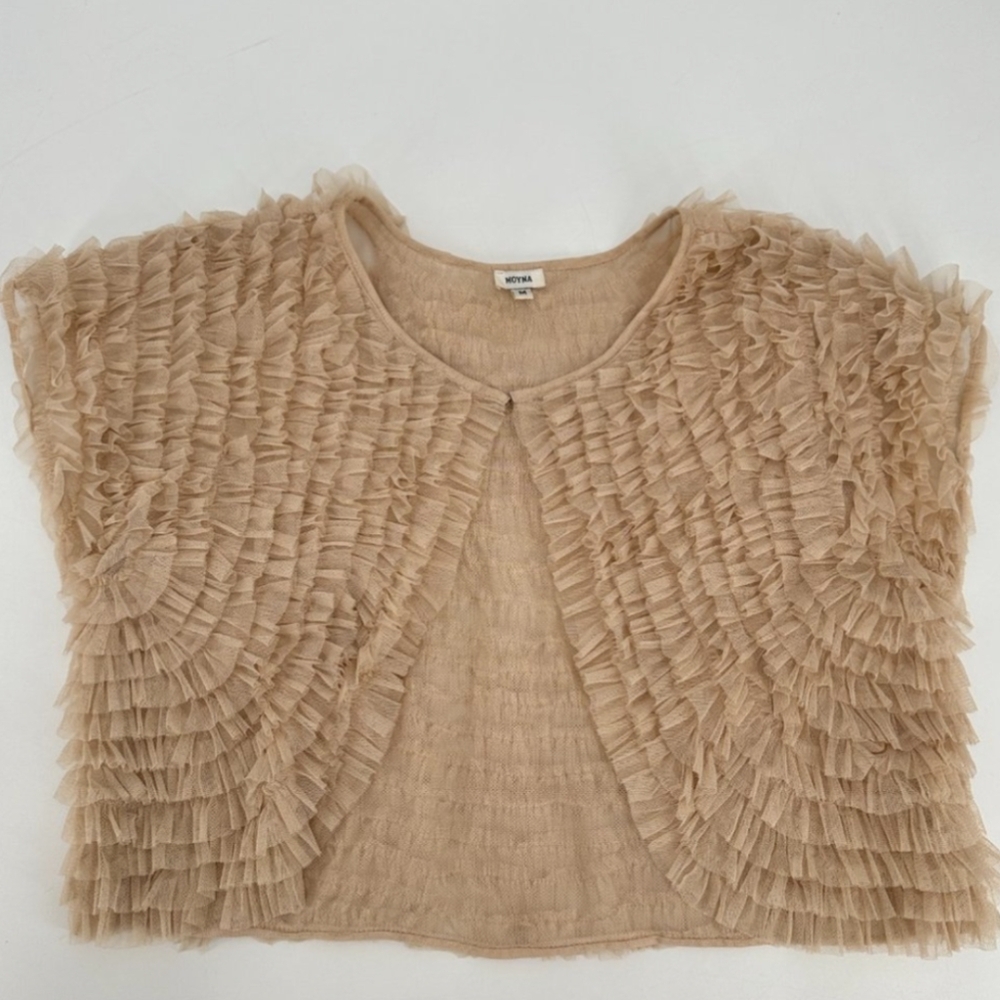Anthropologie Moyna Blush Tulle Ruffle Bolero Cropped Wedding Medium Jacket